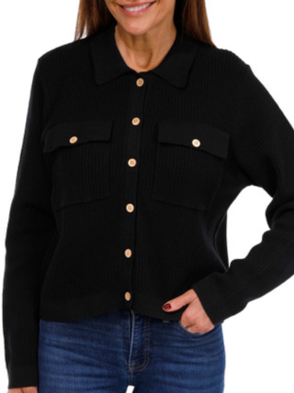 NWT Supplies by UNIONBAY Womens Katrina Black Textured Sweater Jacket Size XL